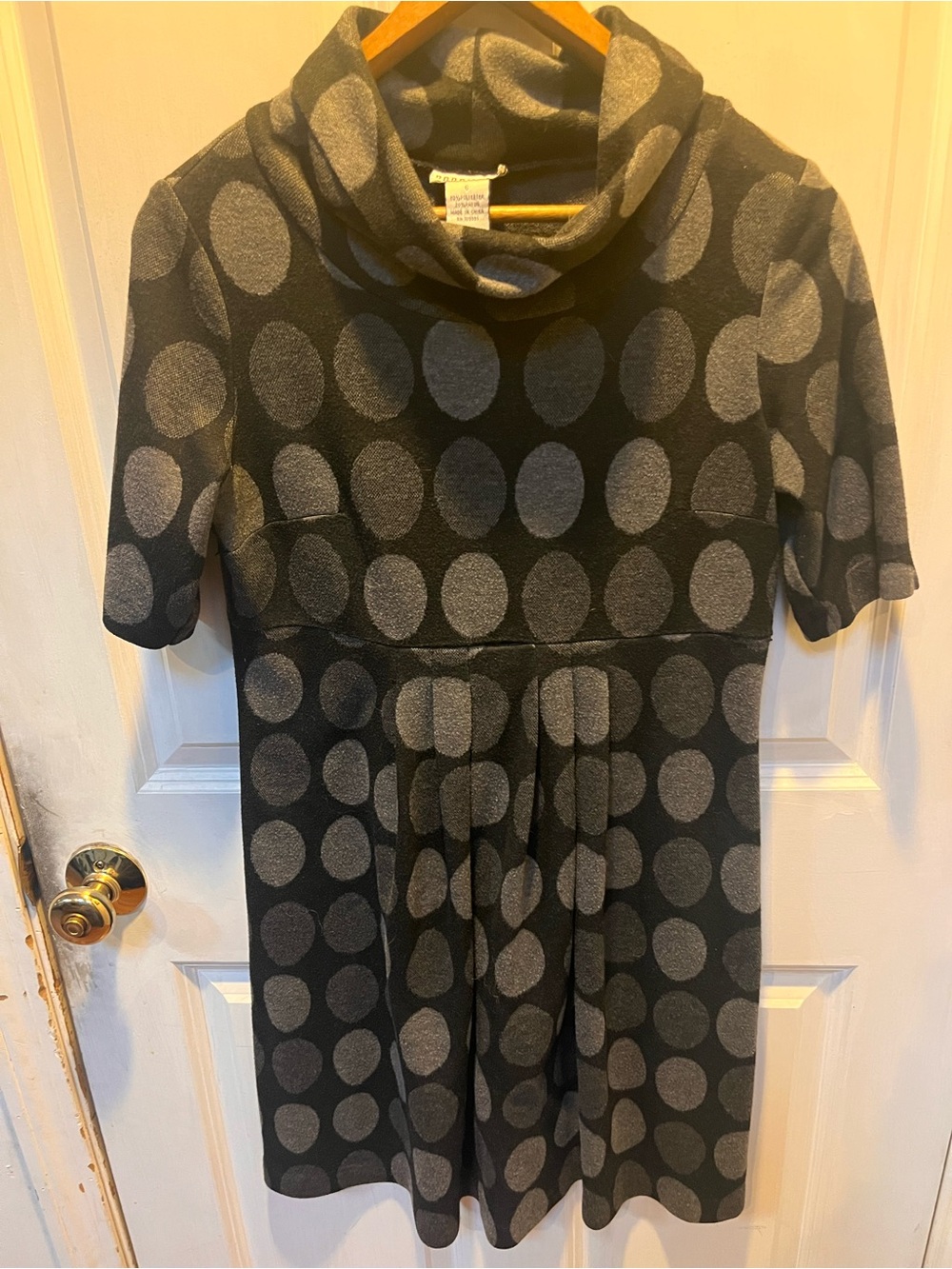 Robbie Bee Black and Gray Polka Dot Cowl Neck Midi Dress